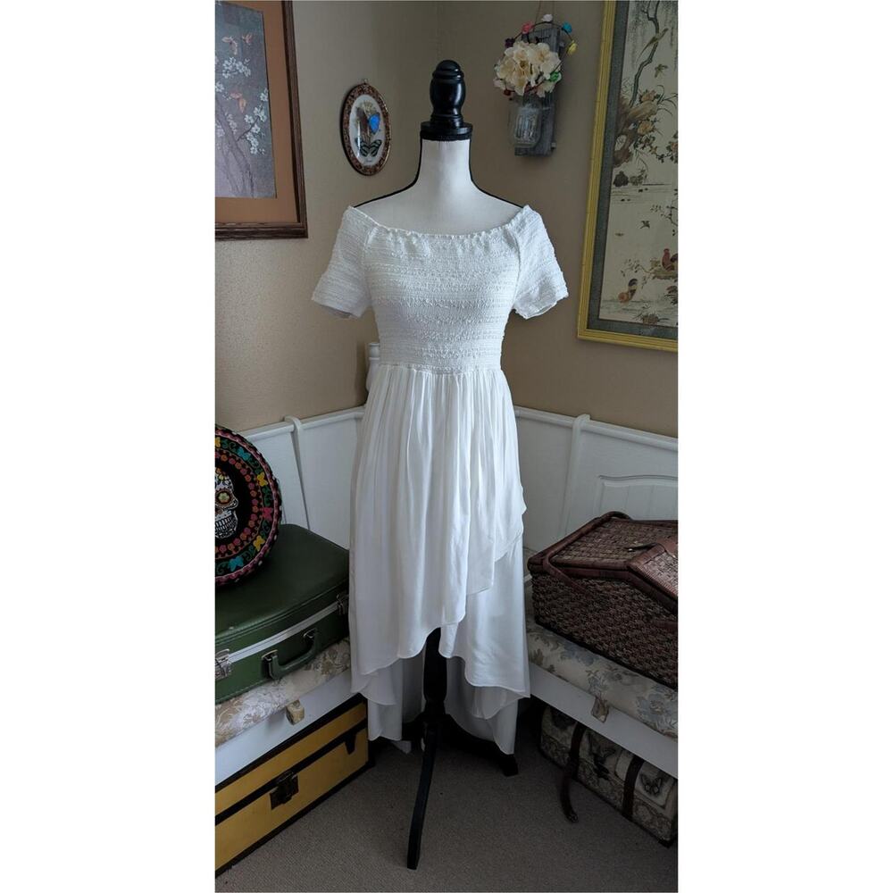2000s Nation AK Outfits Smocked Off Shoulder Hi- Lo Dress